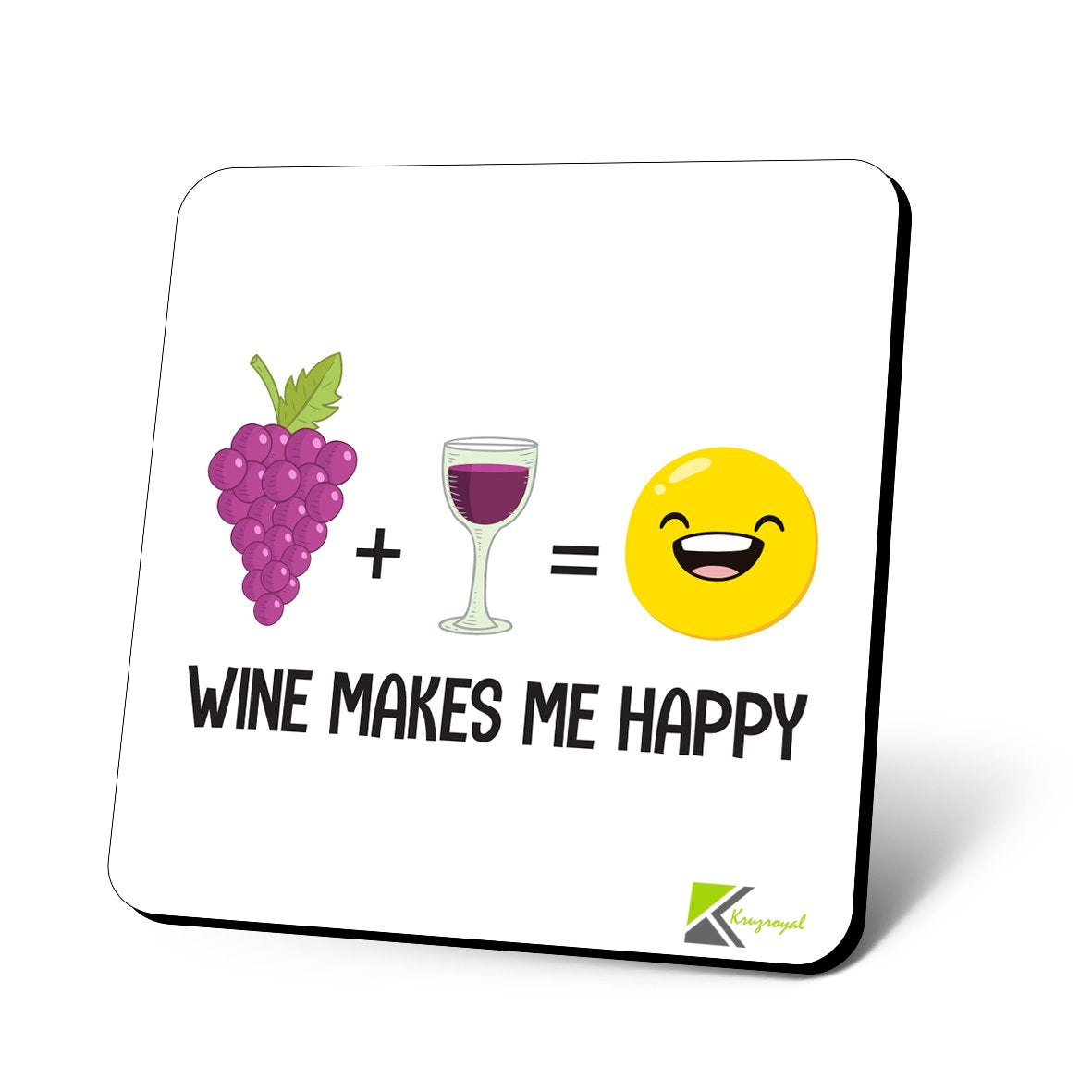 CS934 Wine Makes me Happy Novelty Funny Coffee Tea Drink Gift Glossy MDF Wooden Coaster