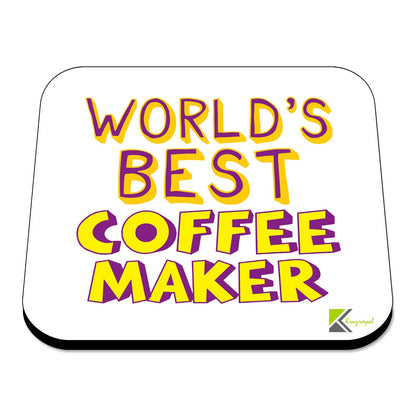 WB029 World's Best Coffee Maker MDF Wooden Coaster by Kruzroyal | Gift for Coffee Maker | Unique Novelty Present | 9cm x 9cm | Coffee Tea MDF Wooden Coaster