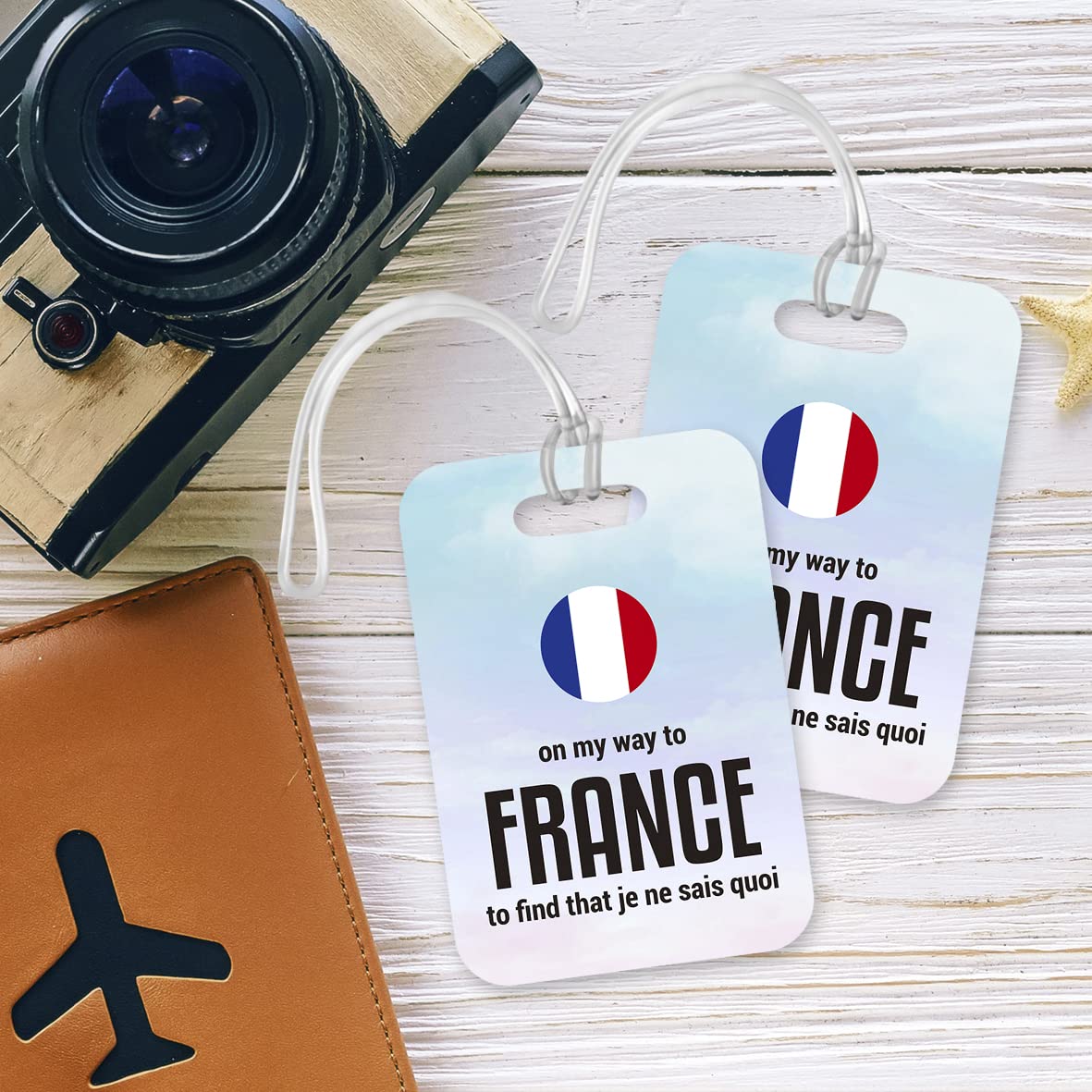 LT087 On My Way to France to find That je ne SAIS Quoi Novelty Funny Unique Designer Gift Glossy Plastic Suitcase Luggage Tag