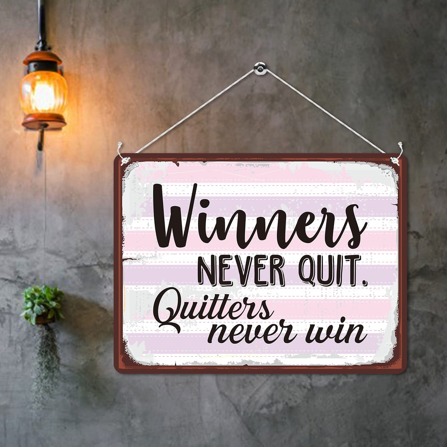 Kruzroyal MP156 Winners never quit. Quitters never win Funny Novelty Retro Vintage Metal Wall Sign Plaque 20cm x 15cm