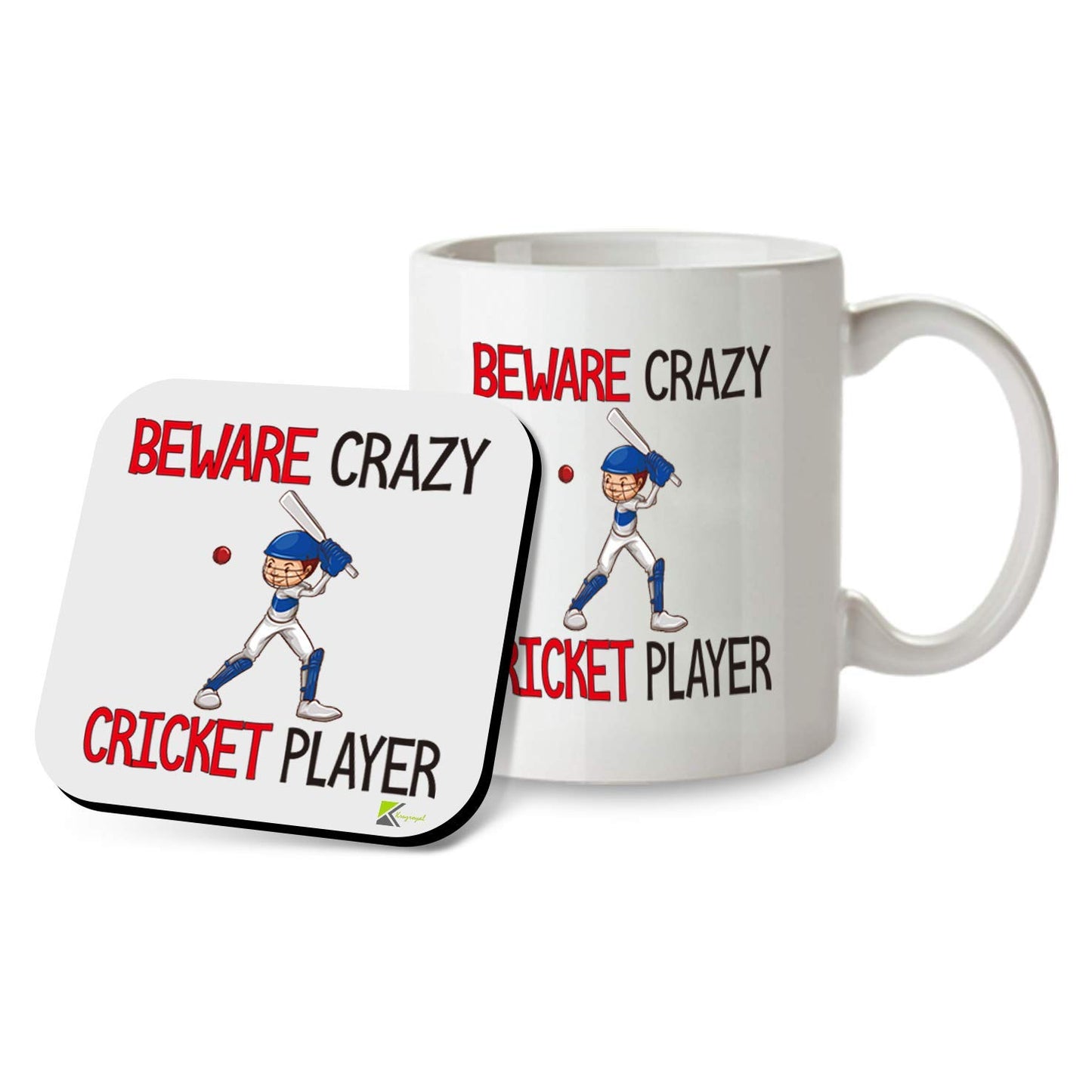 Kruzroyal SM086 Beware Crazy Cricket Player - 11OZ Mug & Matching Coaster Set for Cricket Fan