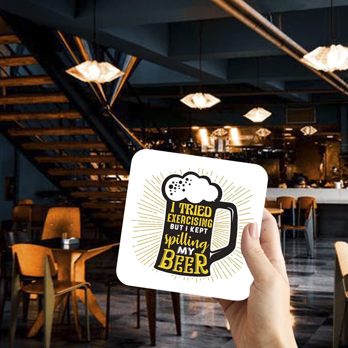 CS440 I Tried Exercising but i Kept Spilling My Beer Novelty Funny Coffee Tea Drink Gift Glossy MDF Wooden Coaster