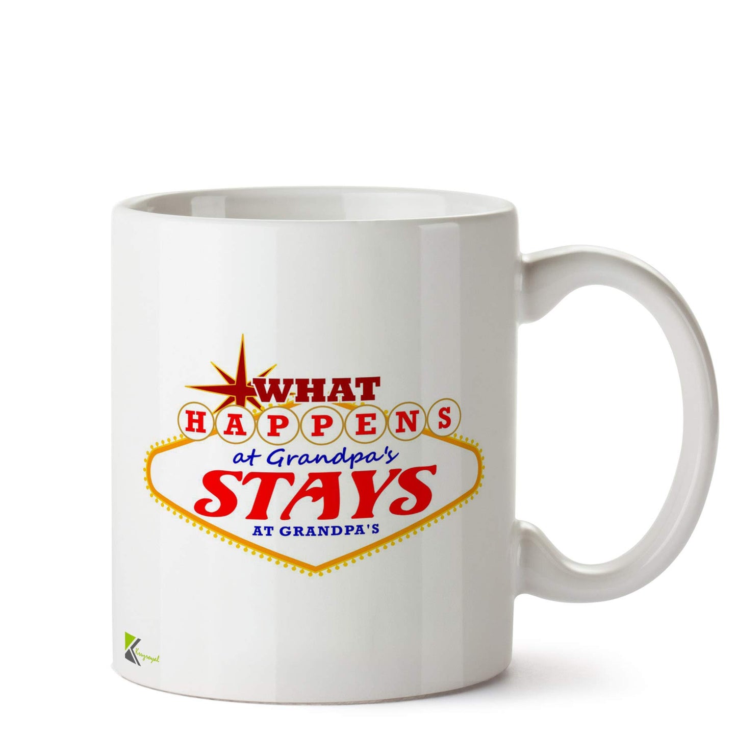 Kruzroyal What Happens at Grandpa's Stays at Grandpa's Mug | Funny Grandad Gift Ceramic Coffee Tea Cup for Grandfather, Dad, Men