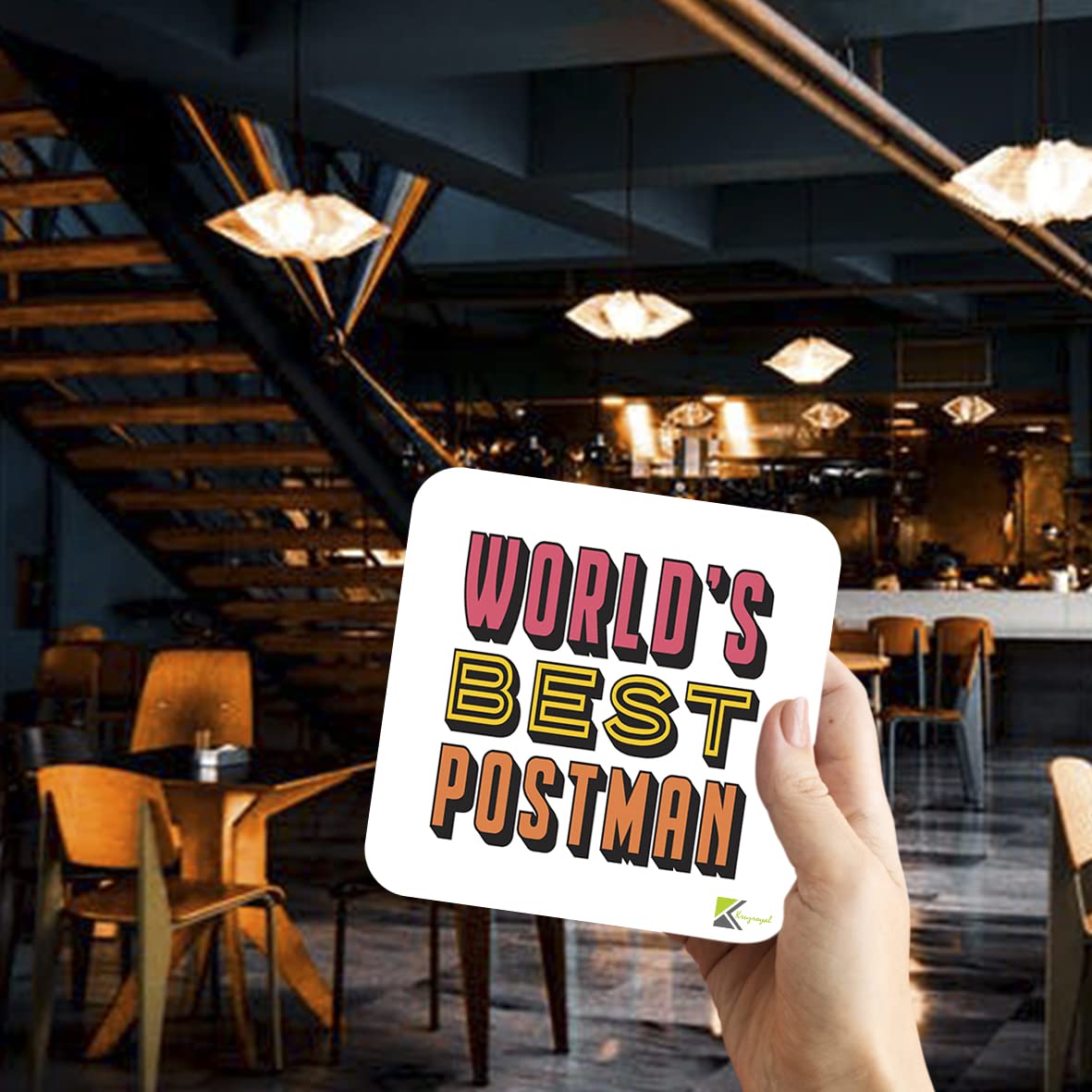 WB011 World's Best Postman MDF Wooden Coaster by Kruzroyal | Gift for Postman| Unique Novelty Present | 9cm x 9cm | Coffee Tea MDF Wooden Coaster
