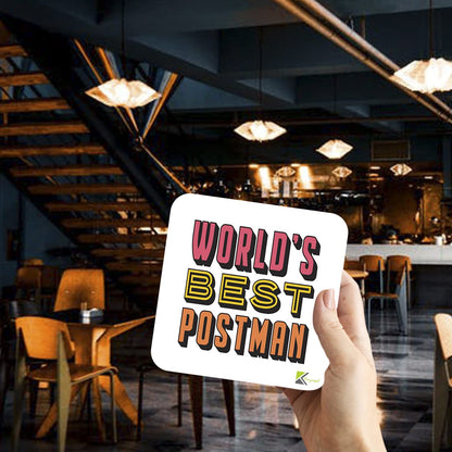 WB011 World's Best Postman MDF Wooden Coaster by Kruzroyal | Gift for Postman| Unique Novelty Present | 9cm x 9cm | Coffee Tea MDF Wooden Coaster