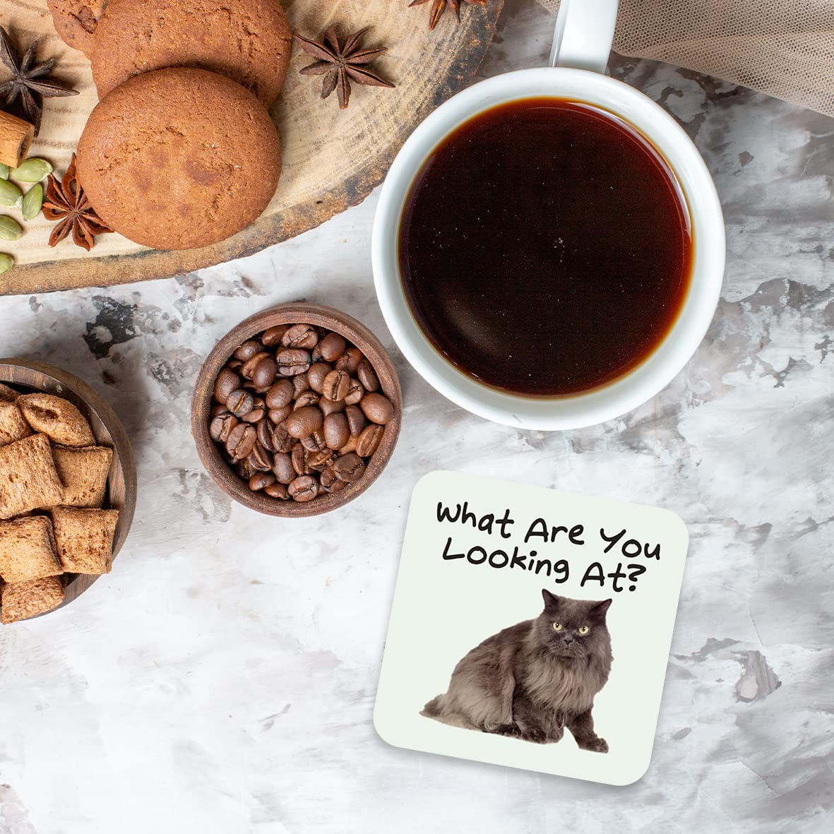 CS637 What are You Looking at? Novelty Funny Coffee Tea Drink Gift Glossy MDF Wooden Coaster
