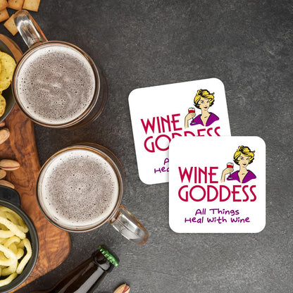 CS588 Wine Goddess All Things heal with Wine Novelty Funny Coffee Tea Drink Gift Glossy MDF Wooden Coaster