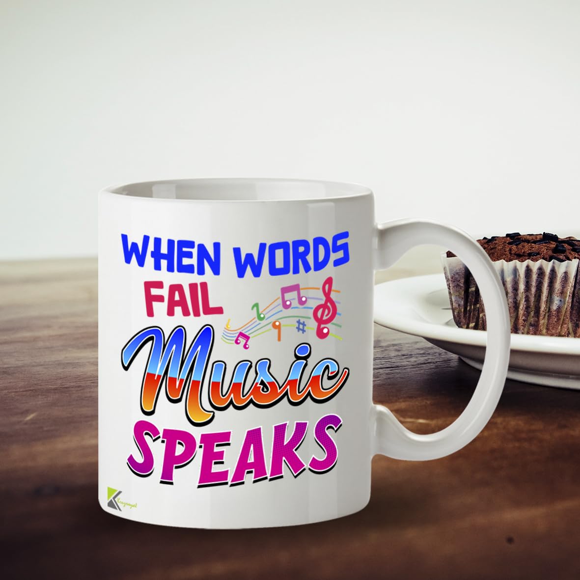 Kruzroyal Music Mug Gift 11oz/325ml - When Words Fail Music Speaks Mug - 11oz Ceramic Coffee Cup for Musicians, Lovers, Teachers - Inspirational Gift