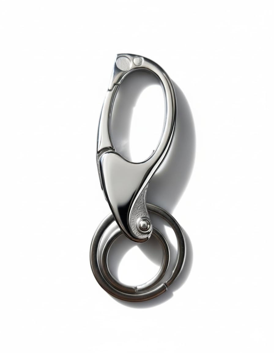 Kruzroyal Metal Keychain Carabiner Clip, Quick Release Keyring Holder with Double Split Rings, Silver, 9cm x 3cm, for Car and Home Keys