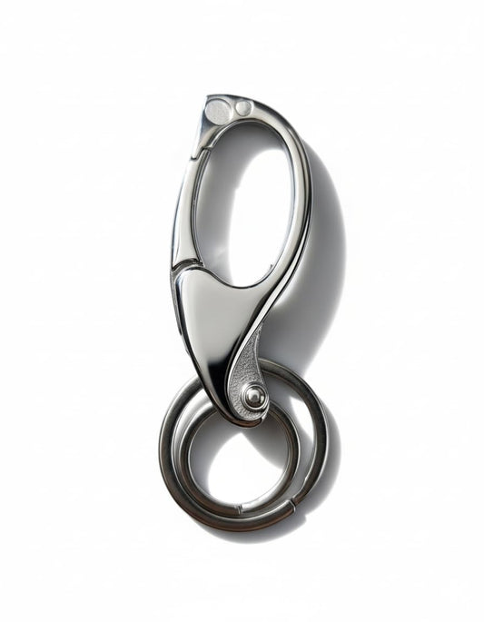 Kruzroyal Metal Keychain Carabiner Clip, Quick Release Keyring Holder with Double Split Rings, Silver, 9cm x 3cm, for Car and Home Keys