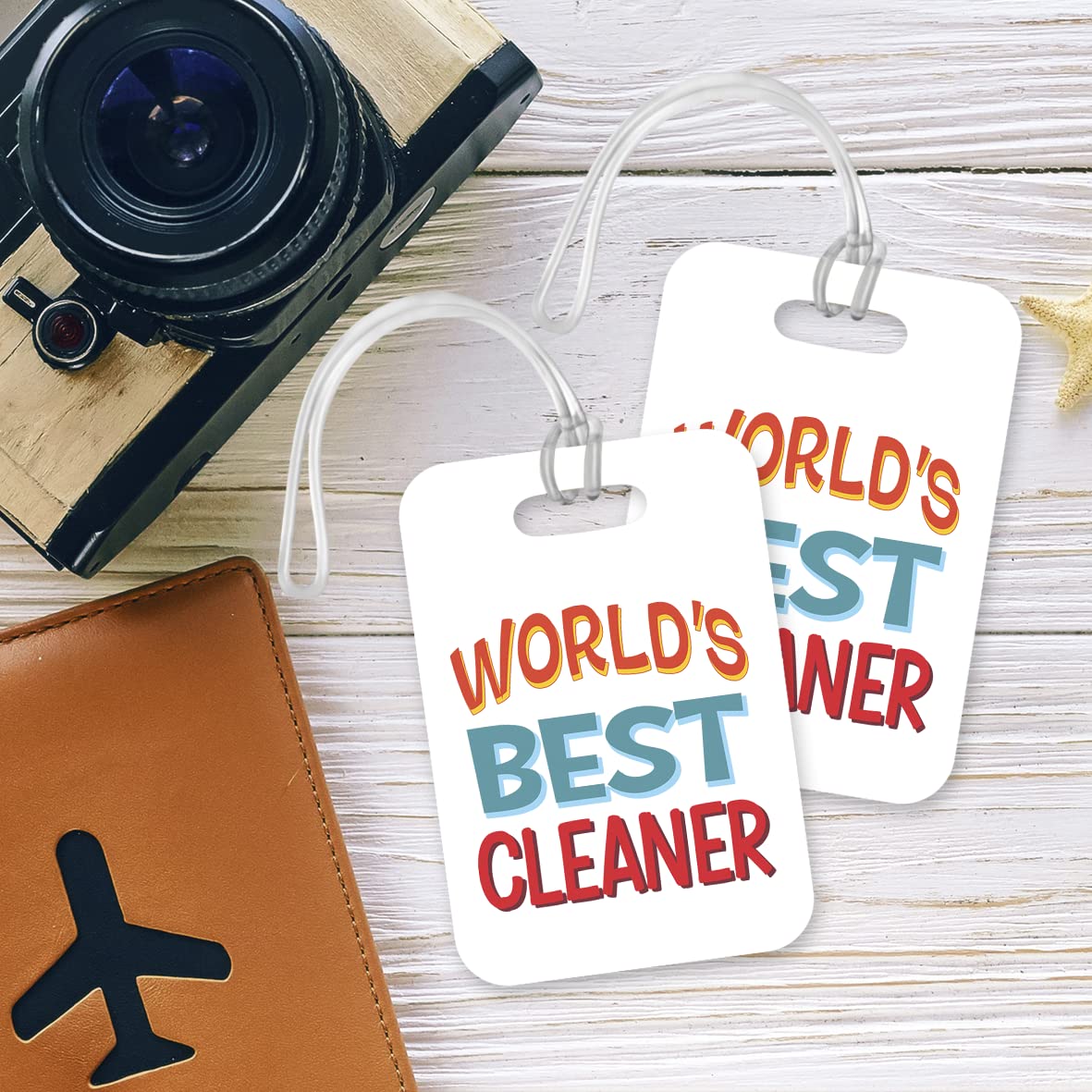 LT408 World's Best Cleaner Novelty Funny Unique Designer Gift, Suitcase, Glossy Plastic Luggage Tag for Cleaner