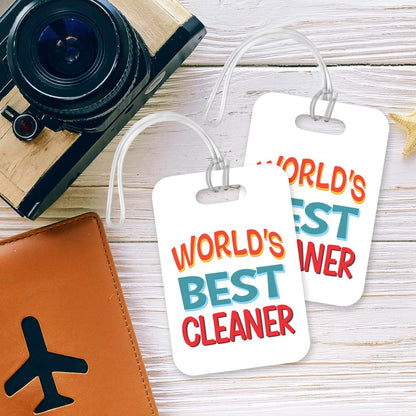 LT408 World's Best Cleaner Novelty Funny Unique Designer Gift, Suitcase, Glossy Plastic Luggage Tag for Cleaner
