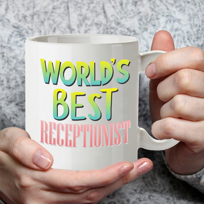 Kruzroyal DZ886 World's Best Receptionist Mug 11oz - White Ceramic Cup for Admin, PA - Funny Birthday, Leaving, Thank You Present