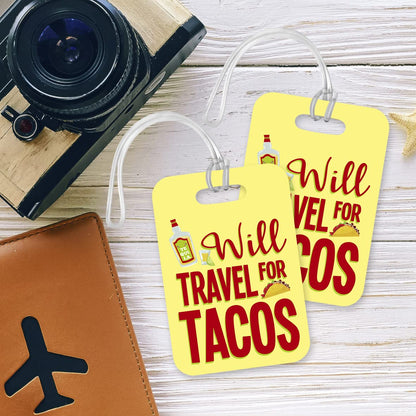 LT069 Will Travel for Tacos Novelty Funny Unique Designer Gift Glossy Plastic Suitcase Luggage Tag