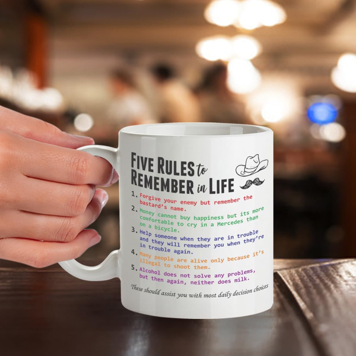DZ497 Five rules to remember in life Funny Novelty Gift Idea 11OZ Coffee Tea Mug | Sarcastic Gift for Men Dad Grandad | Cynical Wisdom Novelty Coffee Cup Birthday Father's Day Present for Him 11oz