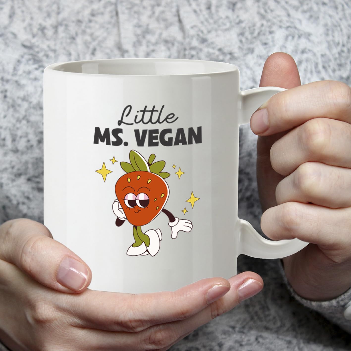 Kruzroyal Little Ms Vegan Mug | Retro Cartoon Gift for Women | Funny Vegan Coffee Mug 11oz | Dishwasher Safe Ceramic Cup for Her