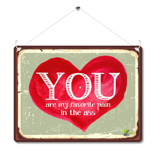 Kruzroyal Funny Relationship Metal Wall Sign, Favourite Pain Novelty Plaque Gift, Humorous Sarcastic Retro Vintage Tin Decor for Bedroom or Lounge, 20x15cm with Hanging String