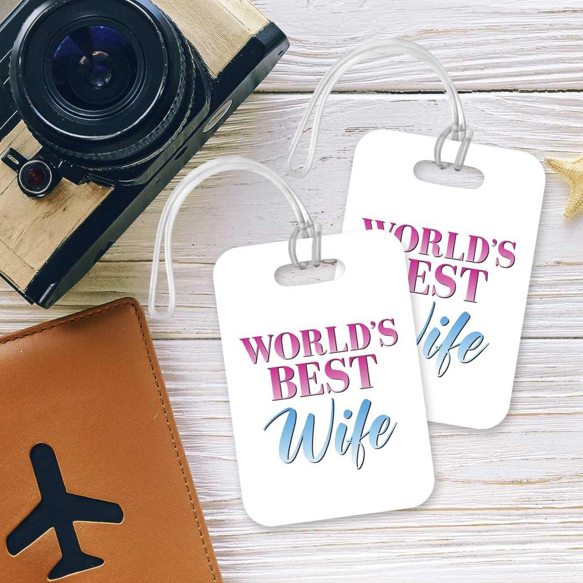 LT446 World's Best Wife Novelty Funny Unique Designer Gift, Suitcase, Glossy Plastic Luggage Tag for Wife