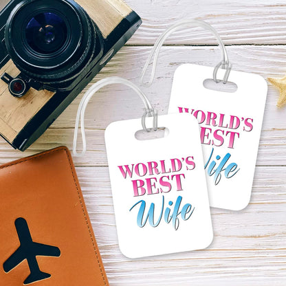 LT446 World's Best Wife Novelty Funny Unique Designer Gift, Suitcase, Glossy Plastic Luggage Tag for Wife