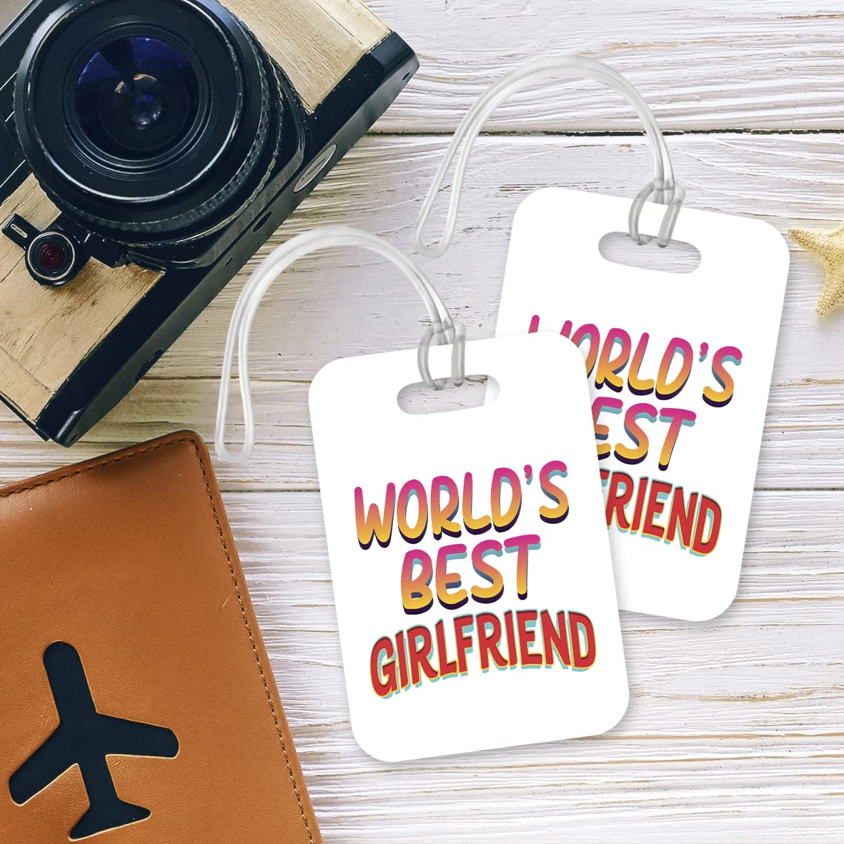 LT436 World's Best Girlfriend Novelty Funny Unique Designer Gift, Suitcase, Glossy Plastic Luggage Tag for Girlfriend