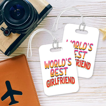LT436 World's Best Girlfriend Novelty Funny Unique Designer Gift, Suitcase, Glossy Plastic Luggage Tag for Girlfriend