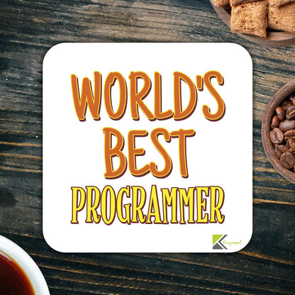 WB087 World's Best Programmer MDF Wooden Coaster by Kruzroyal | Gift for Programmer | Unique Novelty Present | 9cm x 9cm | Coffee Tea MDF Wooden Coaster