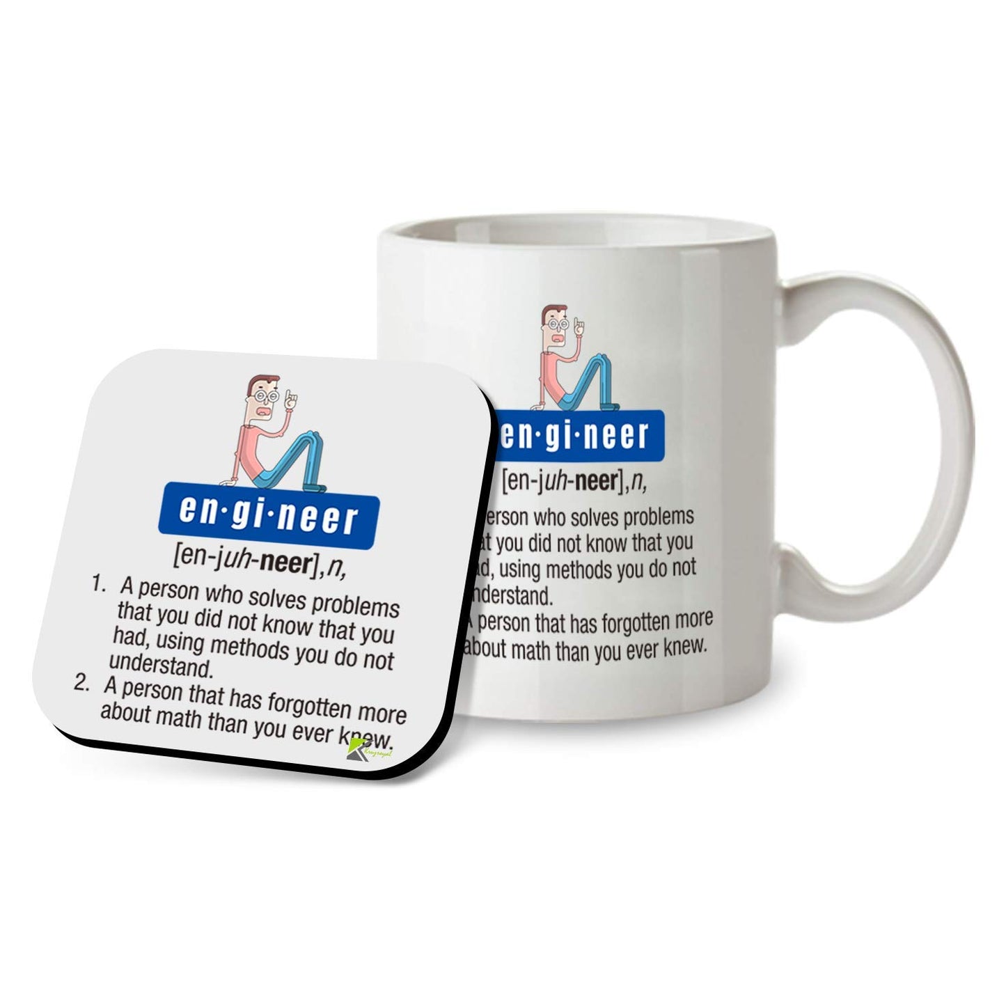 Kruzroyal SM049 Engineer Definition - Gifts for Engineers, Future Engineer Gifts - 11OZ Mug & Matching Coaster Set