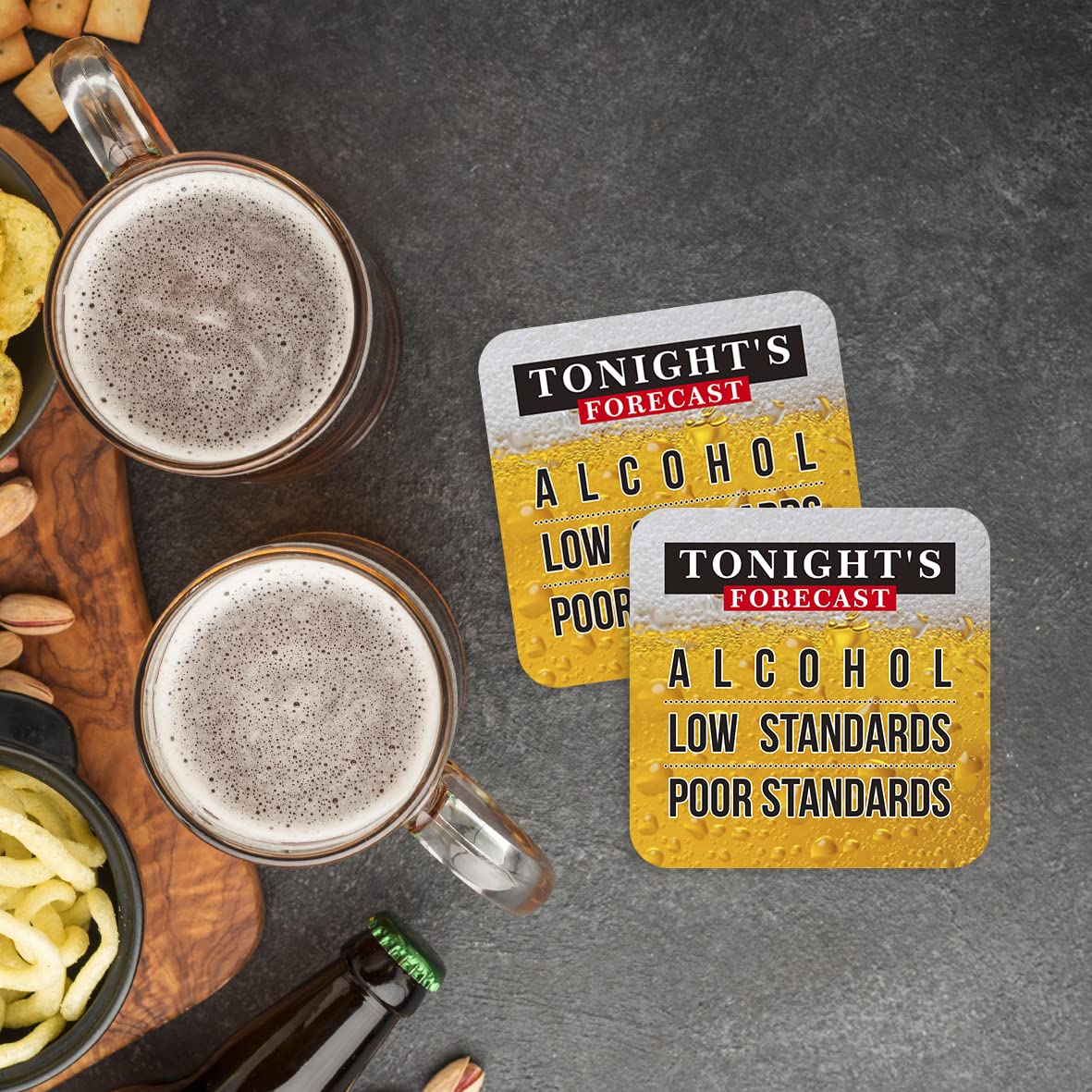 CS784 Tonight's Forecast : Alchohol - Low Standards - Poor Standards Novelty Funny Coffee Tea Drink Gift Glossy MDF Wooden Coaster