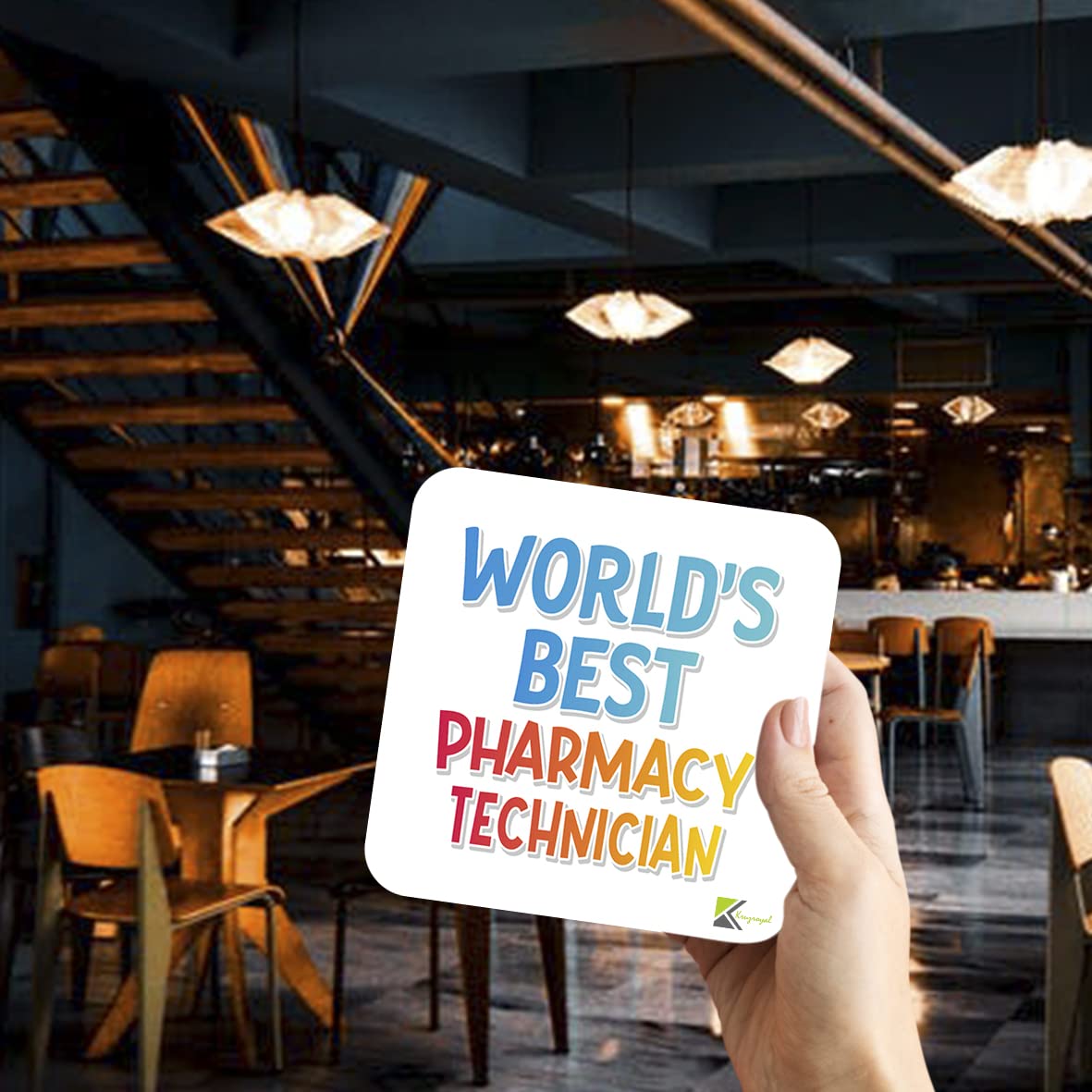 WB075 World's Best Pharmacy Technician MDF Wooden Coaster by Kruzroyal | Gift for Pharmacy Technician | Unique Novelty Present | 9cm x 9cm | Coffee Tea MDF Wooden Coaster
