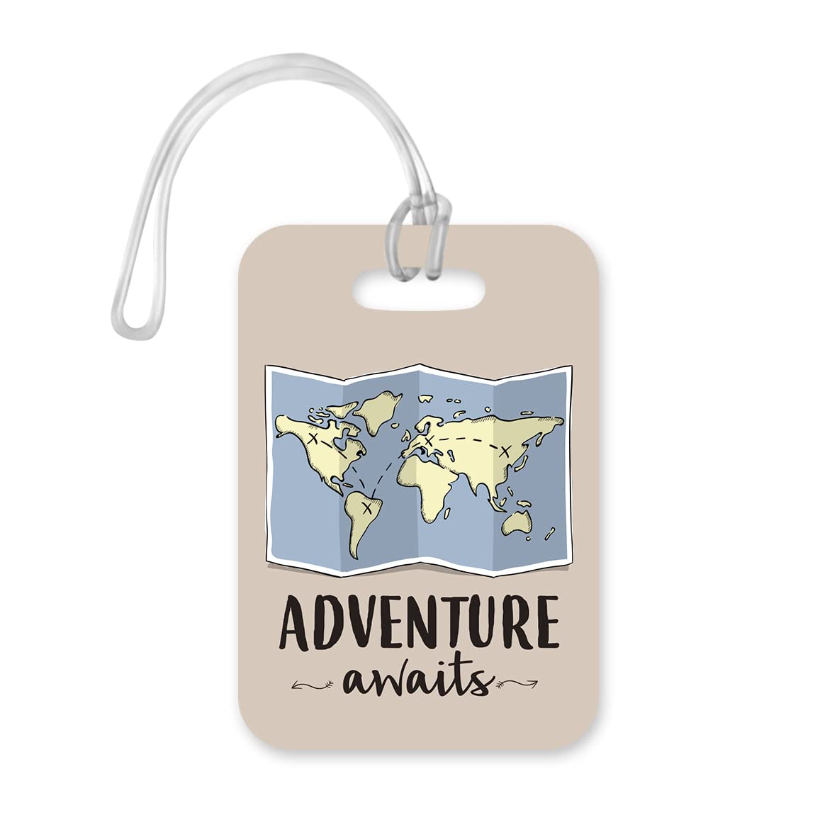 LT078 Adventure Awaits -1 Novelty Funny Unique Designer Gift Glossy Plastic Suitcase Luggage Tag