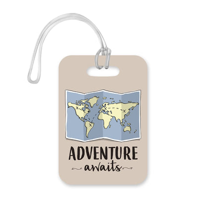 LT078 Adventure Awaits -1 Novelty Funny Unique Designer Gift Glossy Plastic Suitcase Luggage Tag