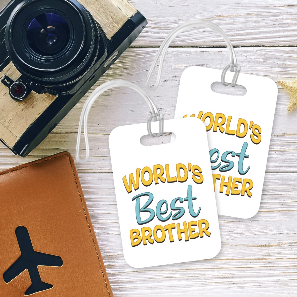 LT416 World's Best Brother Novelty Funny Unique Designer Gift, Suitcase, Glossy Plastic Luggage Tag for Brother