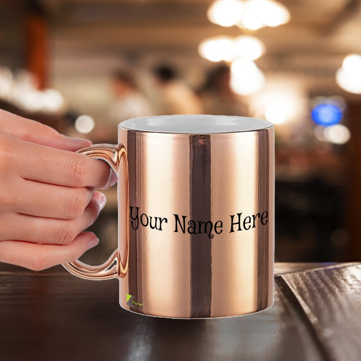Kruzroyal Personalised Rose Gold Chrome Finish 11oz Ceramic Mug – Custom Name, Quote, or Text – Stylish & Elegant Gift