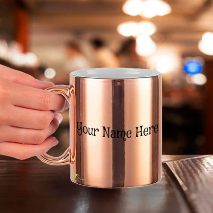 Kruzroyal Personalised Rose Gold Chrome Finish 11oz Ceramic Mug – Custom Name, Quote, or Text – Stylish & Elegant Gift