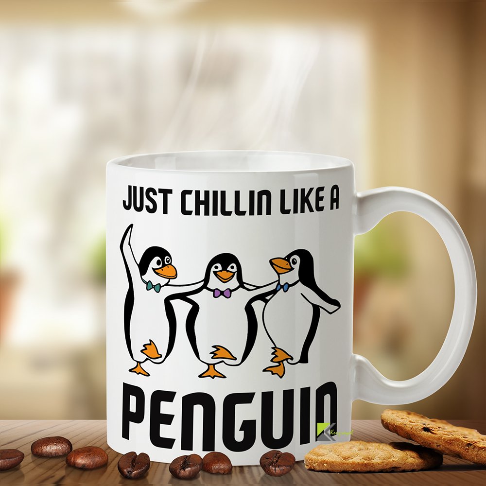 Kruzroyal Cute Penguin Mug, Just Chillin Like a Penguin Design, Funny Animal Lover Gift for Kids, Men & Women, White Ceramic Coffee Cup, 11 oz DZ083