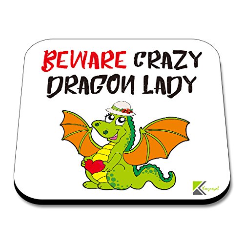 CS065 Beware Crazy Dragon Lady Novelty Funny Coffee Tea Drink Gift Glossy MDF Wooden Coaster