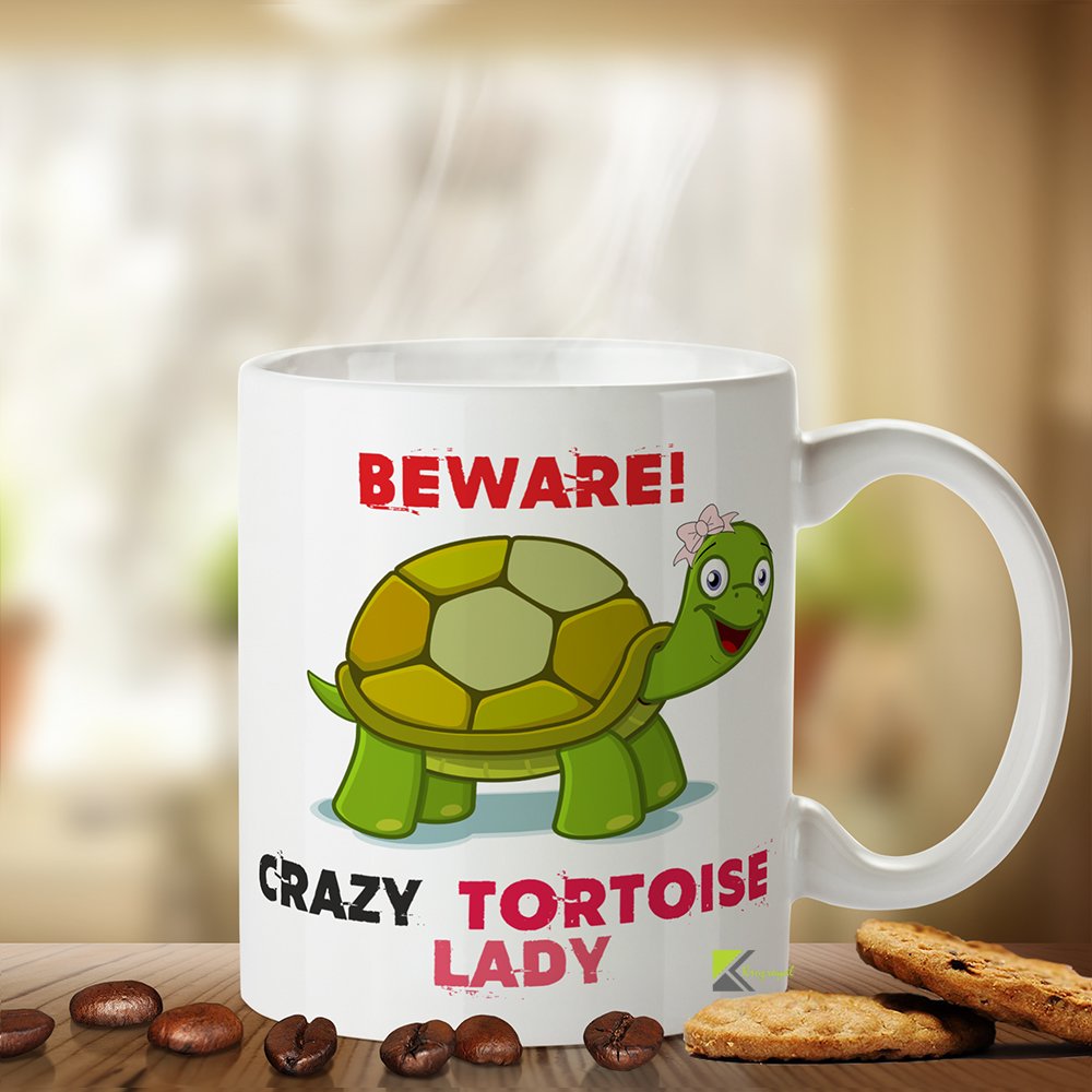 Kruzroyal Beware Crazy Tortoise Lady Mug - Funny Tortoise Gift for Women - 11oz Ceramic Coffee Mug - Dishwasher Safe Pet Owner Gift DZ045