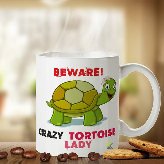 Kruzroyal Beware Crazy Tortoise Lady Mug - Funny Tortoise Gift for Women - 11oz Ceramic Coffee Mug - Dishwasher Safe Pet Owner Gift DZ045