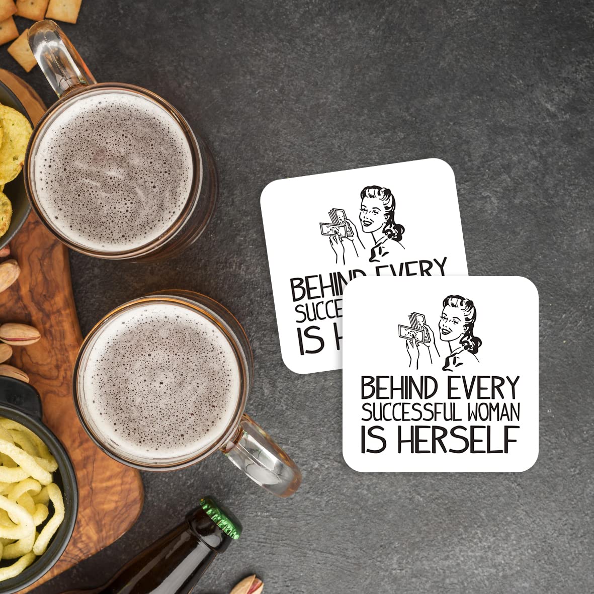 CS504 Behind Every Successful Woman is Herself Novelty Funny Coffee Tea Drink Gift Glossy MDF Wooden Coaster