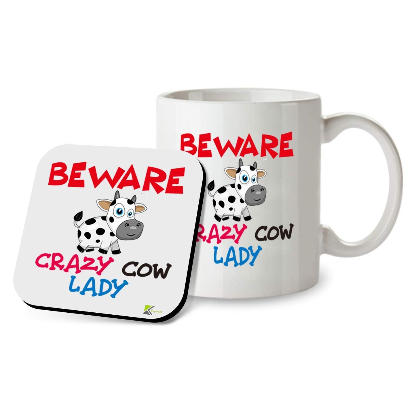 Kruzroyal SM023 Beware Crazy Cow Lady - 11OZ Mug & Matching Coaster Set
