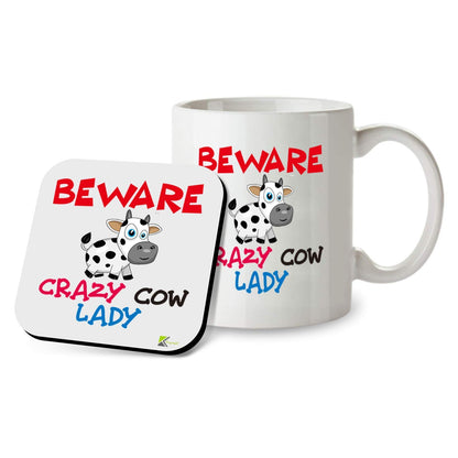 Kruzroyal SM023 Beware Crazy Cow Lady - 11OZ Mug & Matching Coaster Set