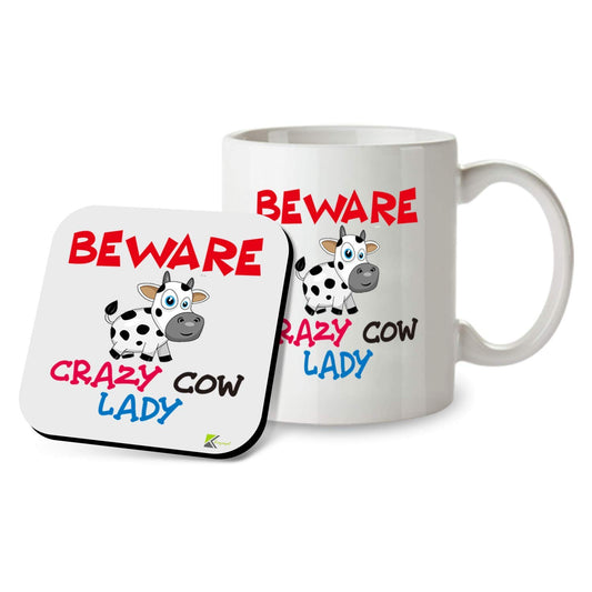 Kruzroyal SM023 Beware Crazy Cow Lady - 11OZ Mug & Matching Coaster Set