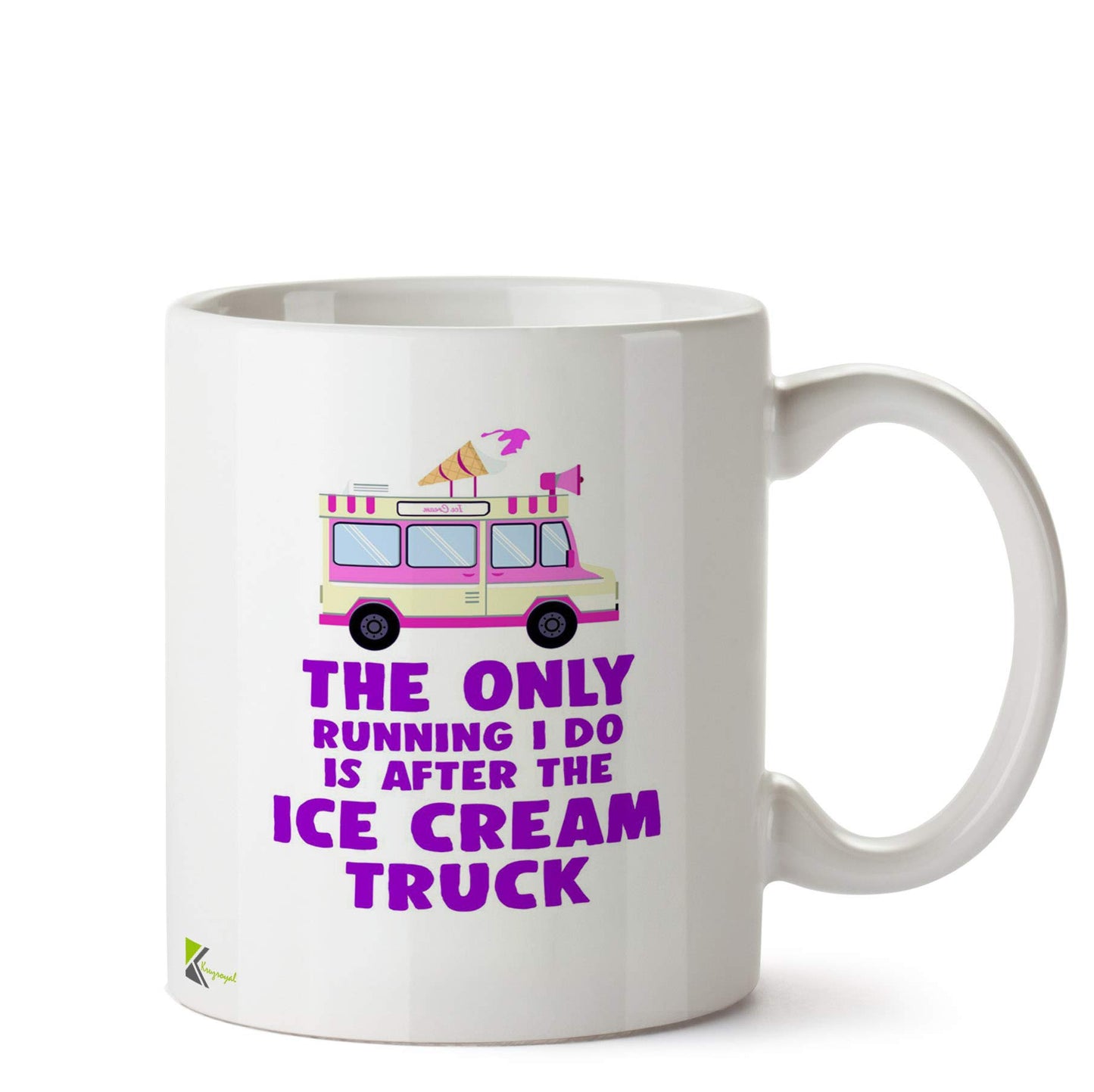 Kruzroyal Funny Ice Cream Truck Running Mug | Humorous Dessert Lover Gift Ceramic Coffee Tea Cup for Sweet Tooth, Friend, Kids