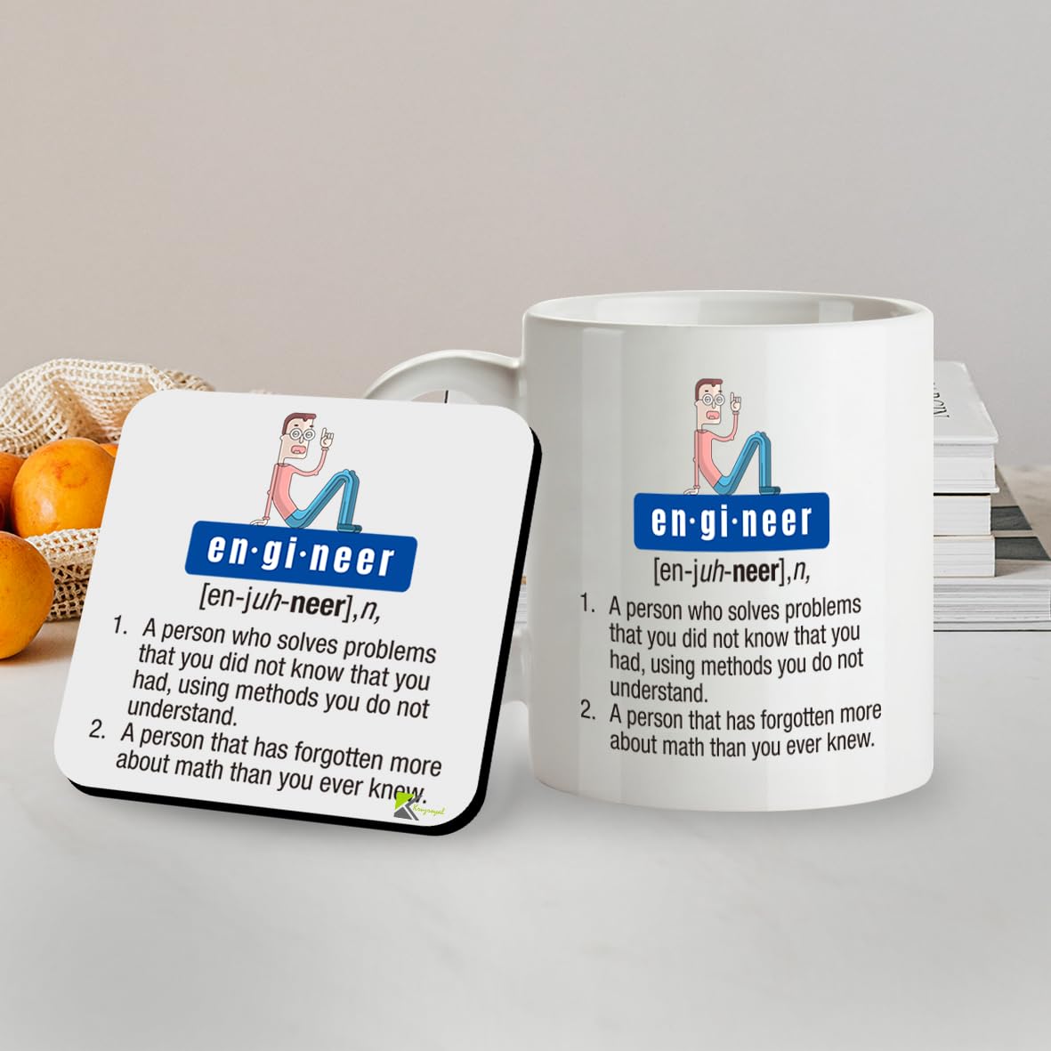 Kruzroyal SM049 Engineer Definition - Gifts for Engineers, Future Engineer Gifts - 11OZ Mug & Matching Coaster Set