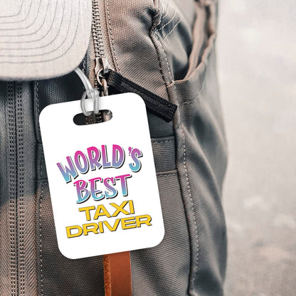 LT493 World's Best Taxi Driver Novelty Funny Unique Designer Gift, Suitcase, Glossy Plastic Luggage Tag for Taxi Driver