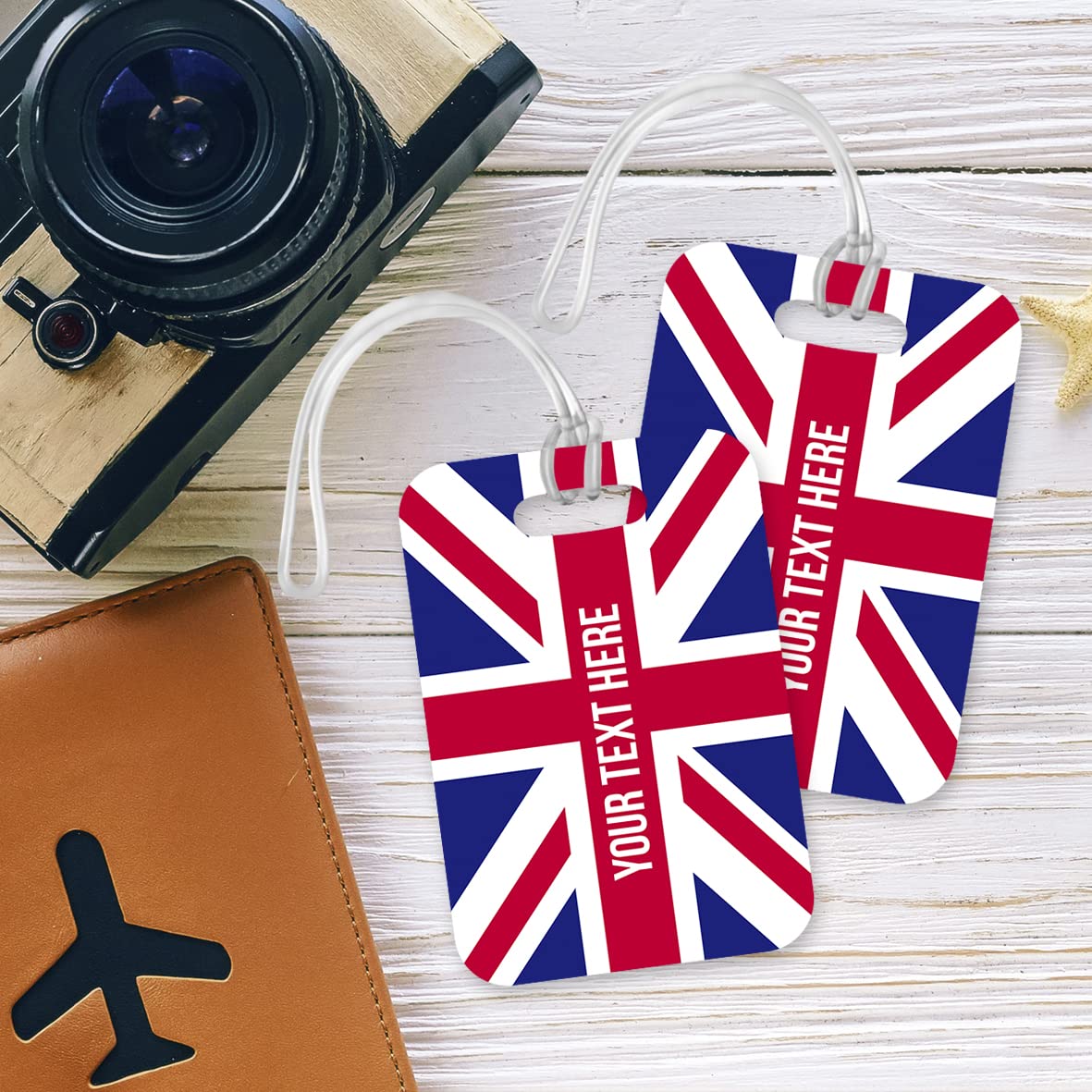 PLT222 Personalised Name UK Flag Union Jack Novelty Funny Unique Designer Gift Glossy Plastic Suitcase Luggage Tag
