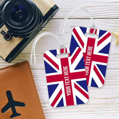 PLT222 Personalised Name UK Flag Union Jack Novelty Funny Unique Designer Gift Glossy Plastic Suitcase Luggage Tag