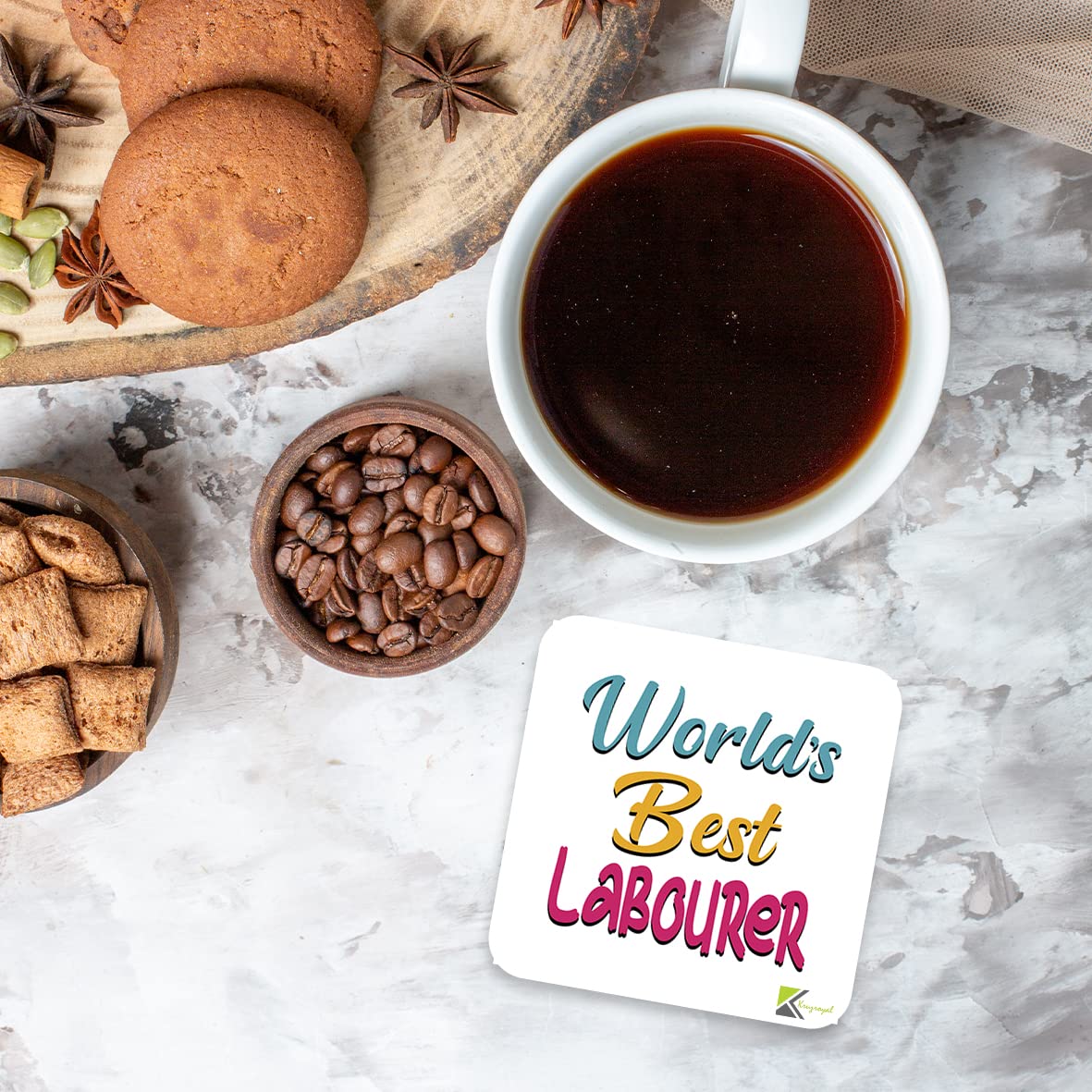 WB073 World's Best Labourer MDF Wooden Coaster by Kruzroyal | Gift for Labourer | Unique Novelty Present | 9cm x 9cm | Coffee Tea MDF Wooden Coaster
