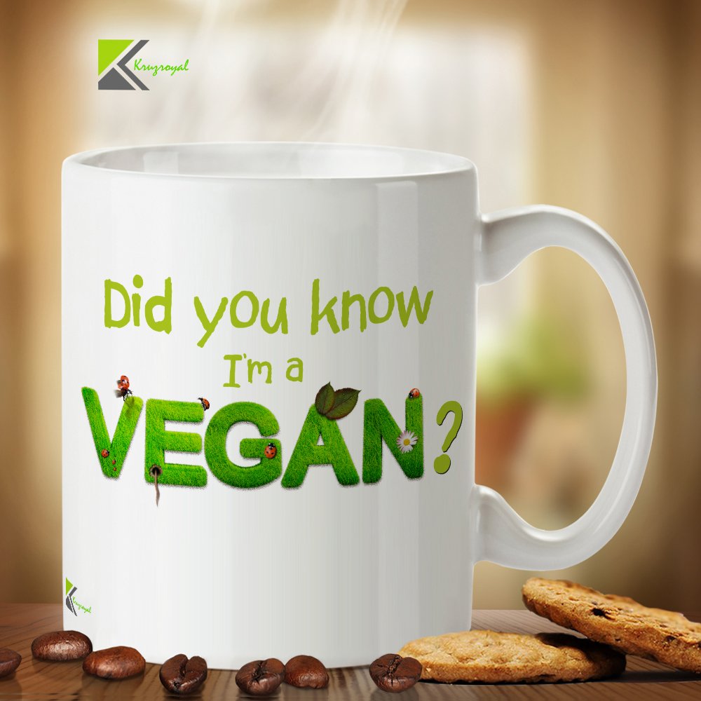 Kruzroyal Funny Vegan Mug, Did You Know I'm A Vegan Grass Text Design, Novelty Gift for Vegetarians, Plant Based Friends or Coworker, White Ceramic, 11 oz Great Gift Idea Coffee Tea Mug