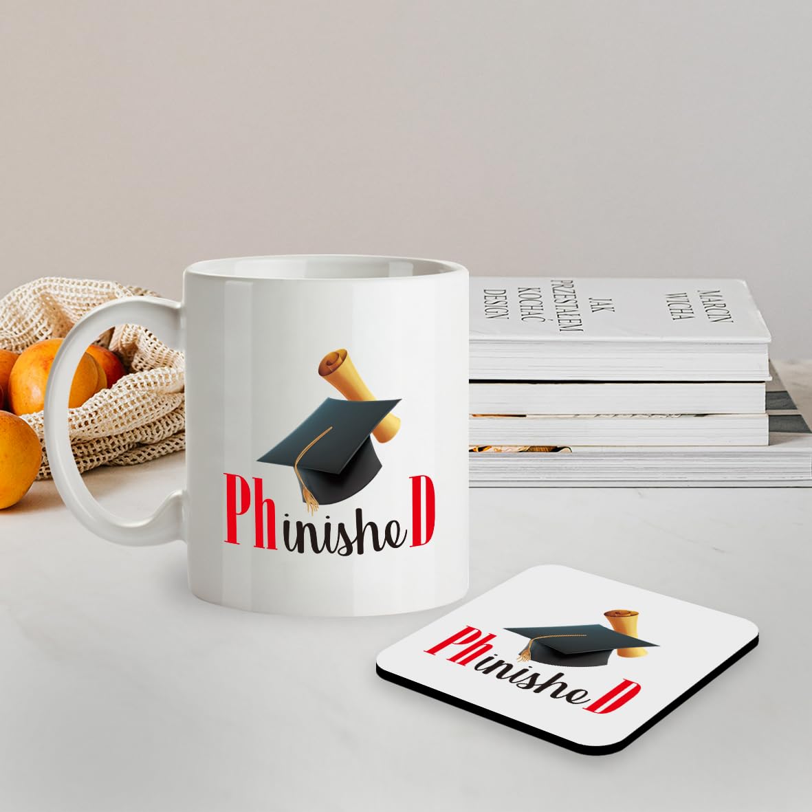 SM081 Phd Phinished - 11OZ Mug & Matching Coaster Set for Phd Graduation